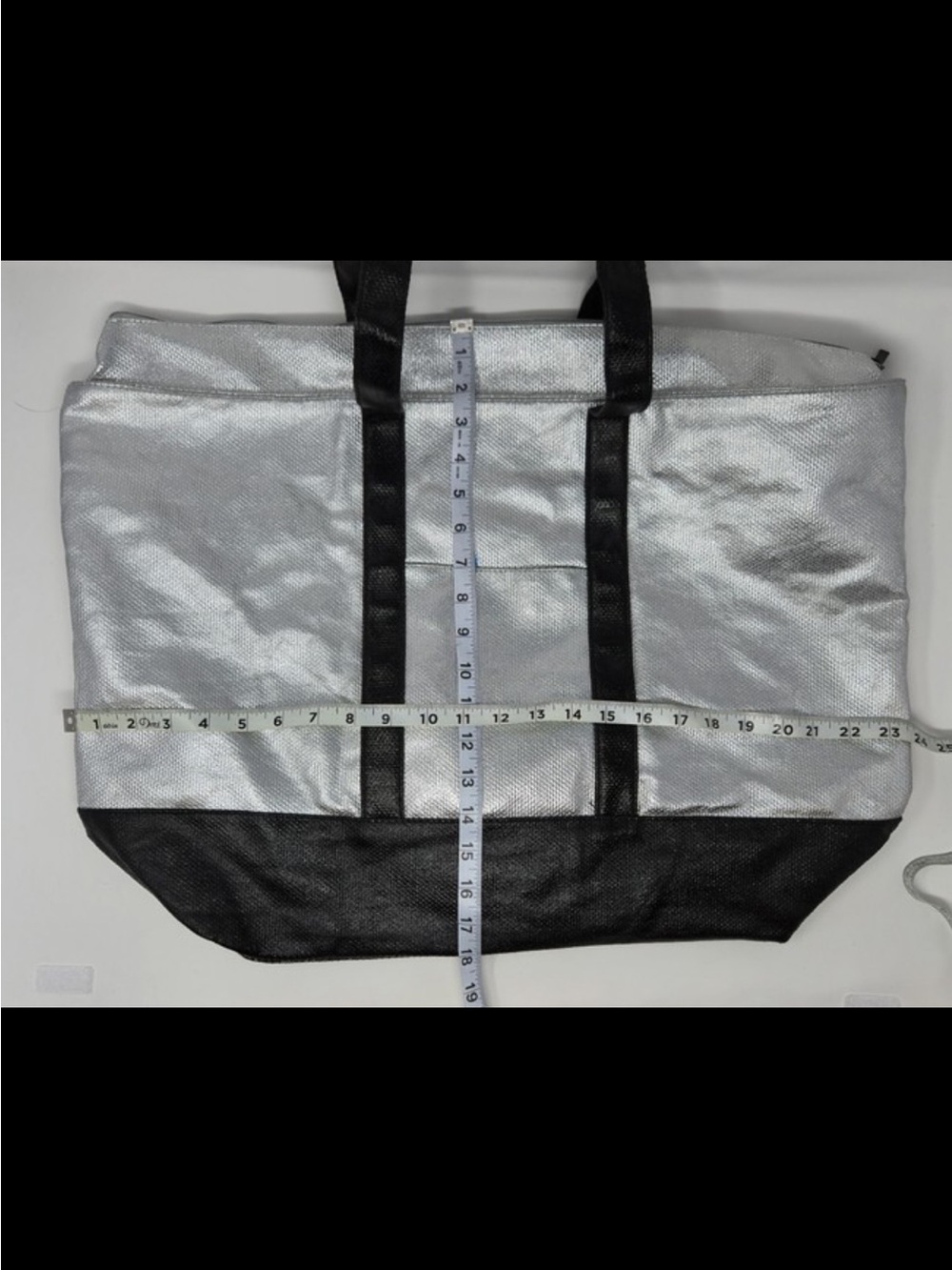 Victoria's Secret Metallic Silver Tote with Black Accents - Picture 4 of 4
